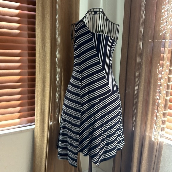 Anthropologie black and white Maeve Moka One Shoulder Striped Dress - Picture 3 of 7